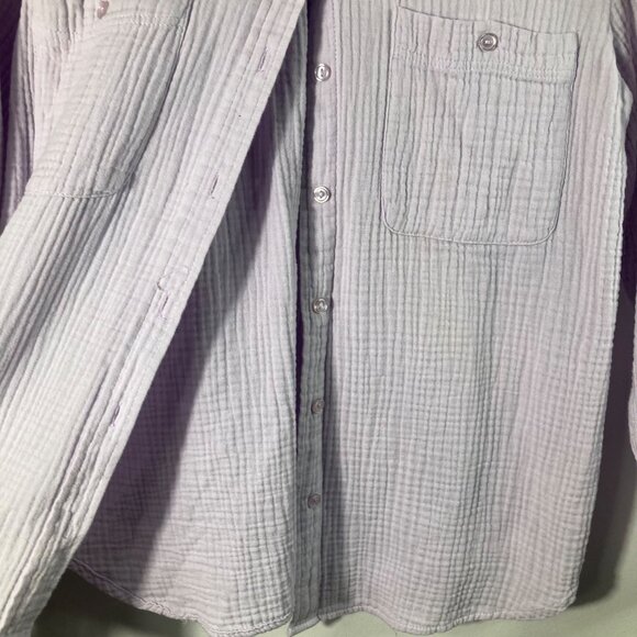 Womens Social Standard Gauze Long Sleeve Button Shirt Lilac L Cotton Pockets Rol - Picture 6 of 10